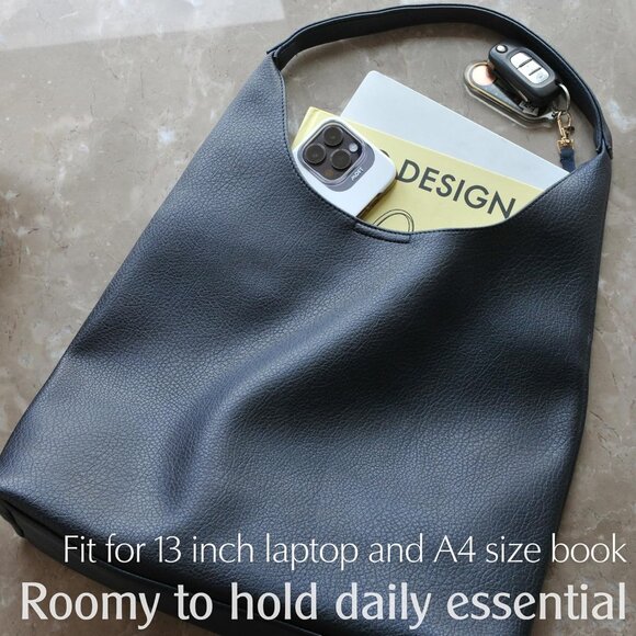 Women Navy Blue Imported Polyester Leather Hobo Soft Vegan Shoulder Tote Bags - Picture 5 of 6